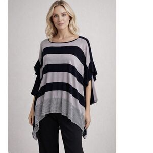 Alembika Oversized Black Gray Striped Jersey Top Size Large Lagenlook